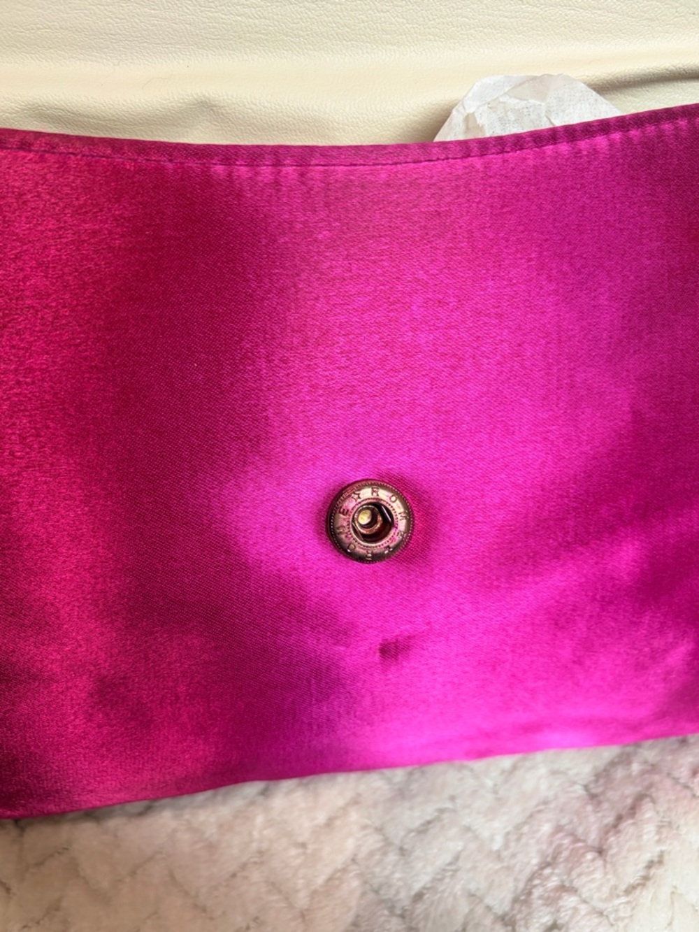VTG 90s Hot Pink Satin Evening Clutch w/ Pristine Gold Chain Strap Barbiecore - Picture 6 of 9